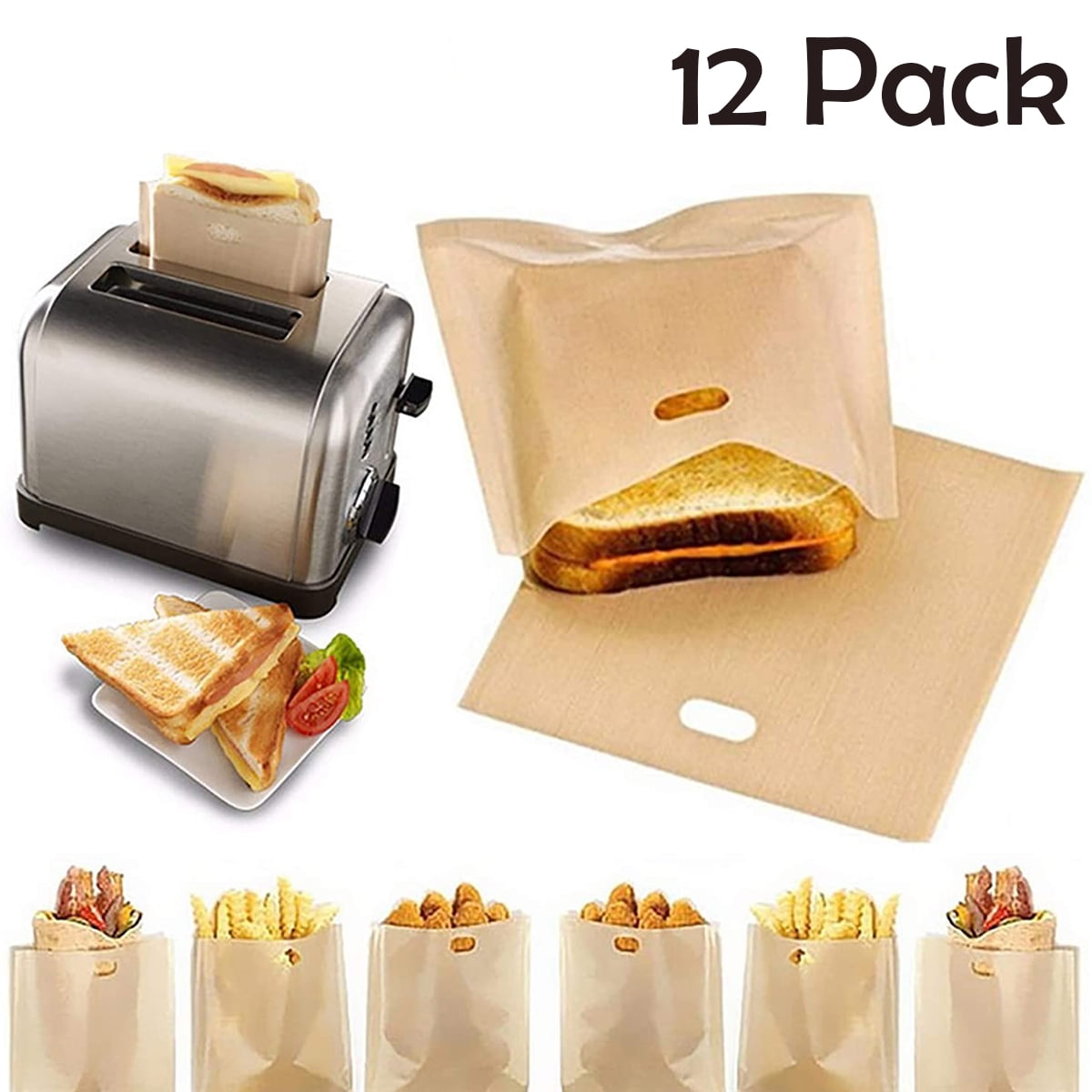 Husfou Reusable Toaster Bags, 12 Pack Non Stick Teflon Toaster Bags for Grilled Cheese