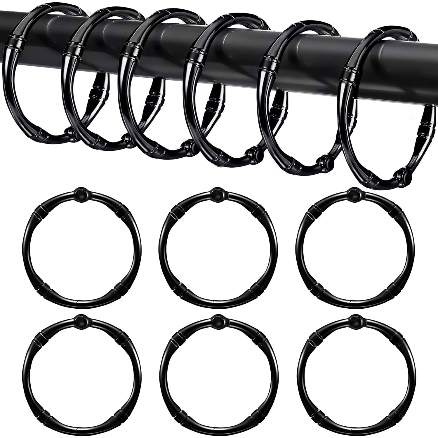 Husfou 12pcs Rustproof Black Metal Shower Curtain Rings for Bathroom