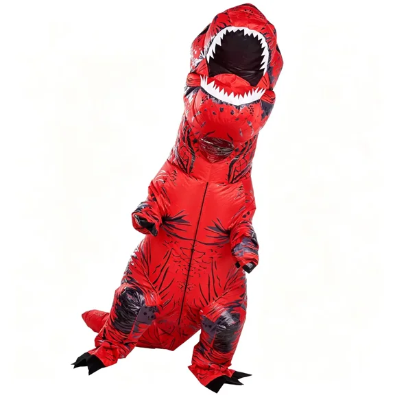Husfou Inflatable T‑Rex Dinosaur Costume for Adults, Unisex Blow‑Up Dinosaur Costume One‑Size Fits Most with Battery Fan for Halloween Cosplay Theme Party