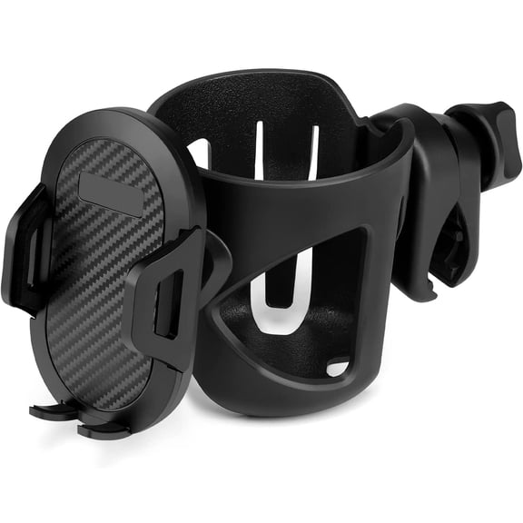 Husfou Universal Cup Holder with Phone Holder Mount, 2 in 1 Stroller Cup Holder, Large Caliber Designed Cup Drink Holder for Stroller, Bike, Wheelchair, Walker