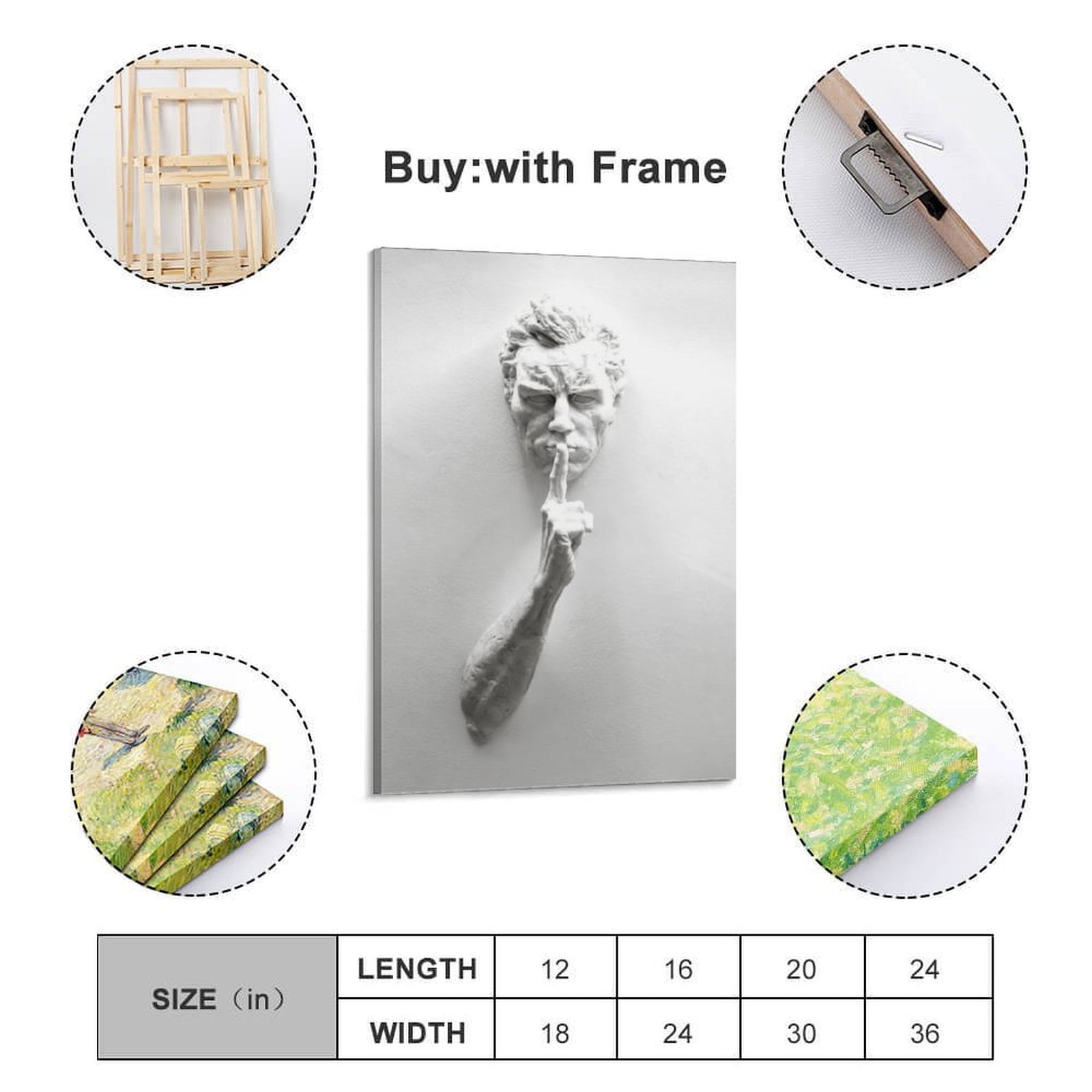 Hush Man Canvas Painting, Man Statue Canvas Print, 3d Effect Wall Decor