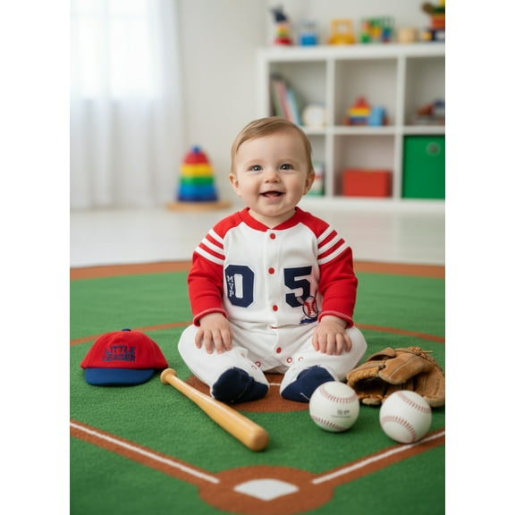 Baby Boy One-Piece Baseball MVP Cotton Footed Jumpsuit