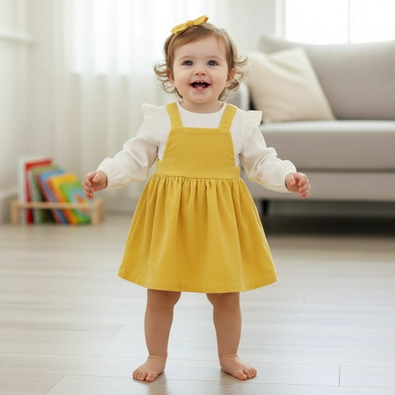 Baby  Toddler Yellow Long Sleeve Dress with Ruffles
