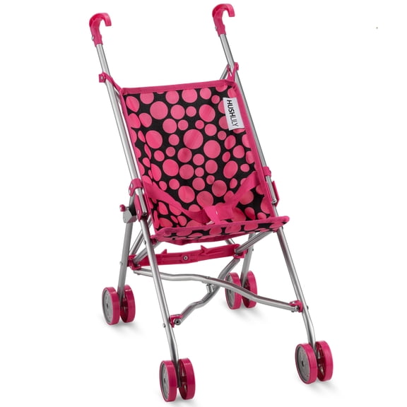 HUSHLILY - Baby Doll Stroller, Light Weight Foldable, with Smooth Rolling Wheels - (Pink & Black Polka Dots)