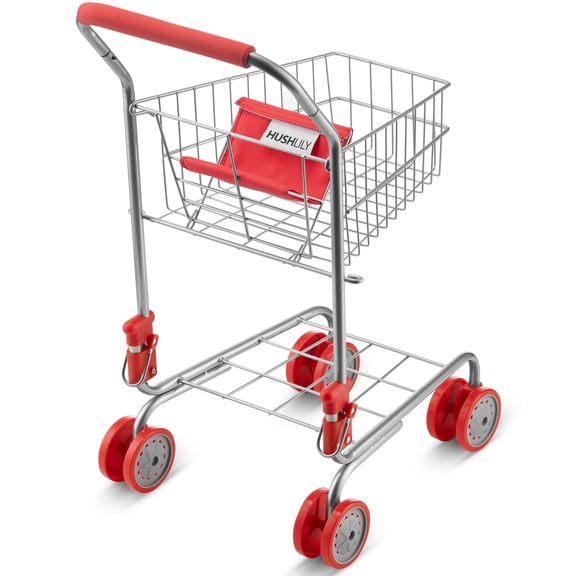 HUSHLILY - Toy Shopping Cart Foldable with Swivel Smooth Wheels, Folds for Easy Storage, for Kids and Toddlers, Age 3 Years & Up - Red