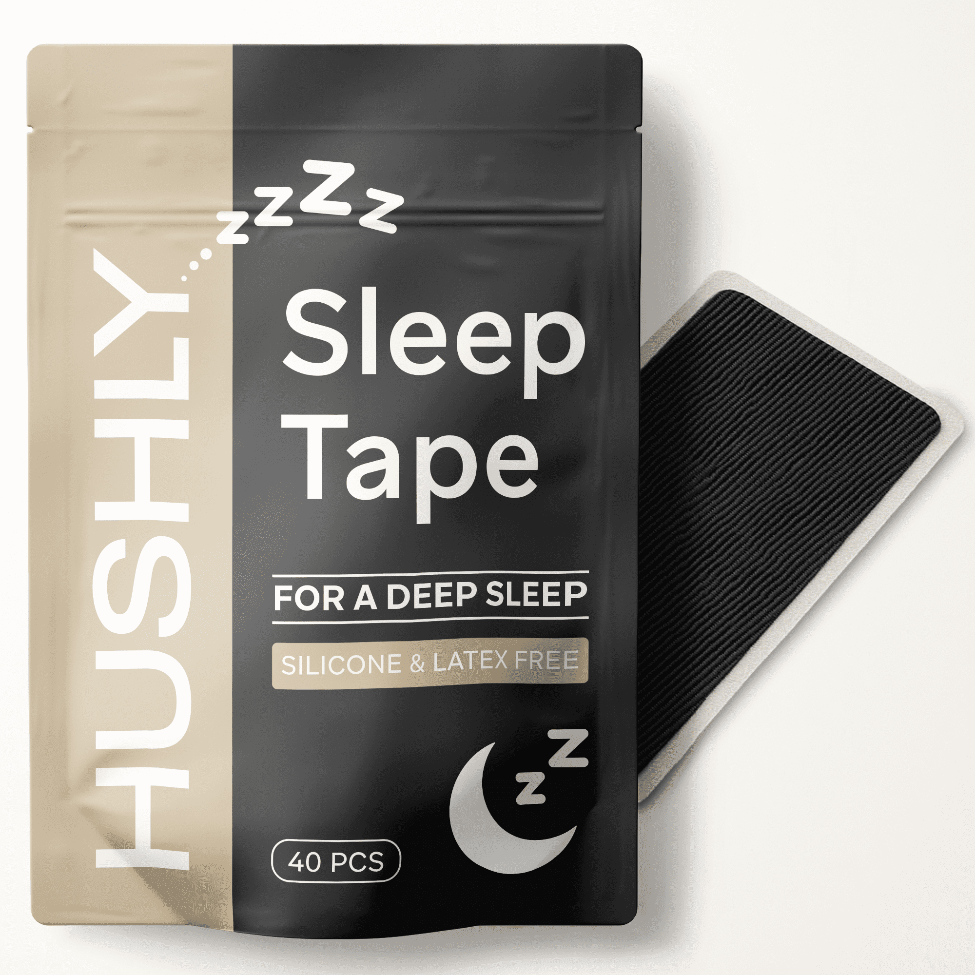 Hushly Black Cotton Mouth Tape for Sleeping Large - Snoring Solution 40 Count