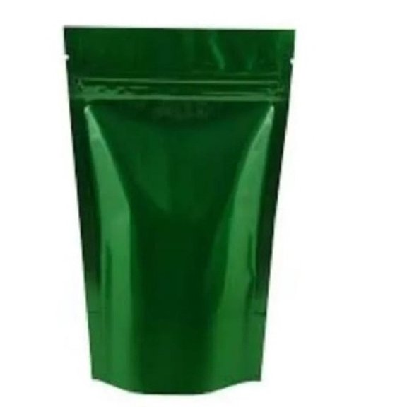 Hushveda Absolute Shiny Green Zipper Stand up Pouch Bag of Capacity 100gm. Pack of 100