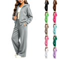 thumbnail image 1 of Husipze 2 Piece Sweatsuit for Girls Fleece Zip Relaxed Fit Hoodie Sweatshirt Oversized Wide Leg Elastic Waist Sweatpants Outfits Gray 5-6 Years, 1 of 9