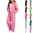 thumbnail image 1 of Husipze 2 Piece Sweatsuit for Girls Fleece Zip Relaxed Fit Hoodie Sweatshirt Oversized Wide Leg Elastic Waist Sweatpants Outfits Pink 9-10 Years, 1 of 9