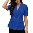 thumbnail image 1 of Husipze 2026 Summer Women's Short Sleeve Blazer Jacket Breathable Open Front Lightweight Casual Loose Fit Work Office Cardigan Blazer Blue L, 1 of 7
