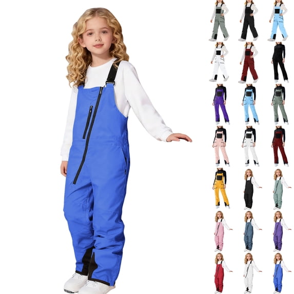 Husipze Adjustable Snowboard Bibs Pant for Kids Toddler Ski Full Pants Insulated Ski Suit Winter Overalls with Diagonal Zipper Blue 12 Years