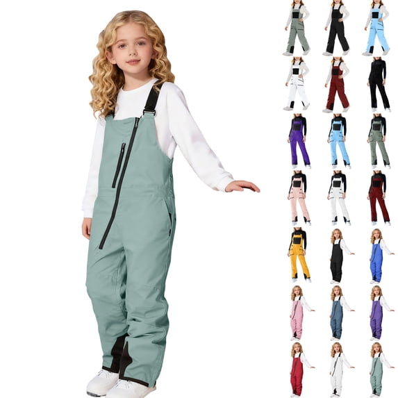 Husipze Adjustable Snowboard Bibs Pant for Kids Toddler Ski Full Pants Insulated Ski Suit Winter Overalls with Diagonal Zipper Green 6 Years