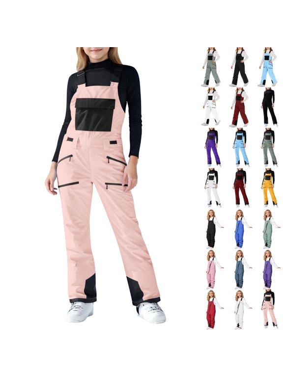 Adjustable Snowboard Bibs Pant for Kids Toddler Waterproof Ski Full Pants Insulated Ski Suit Winter Overalls Pink 4 Years