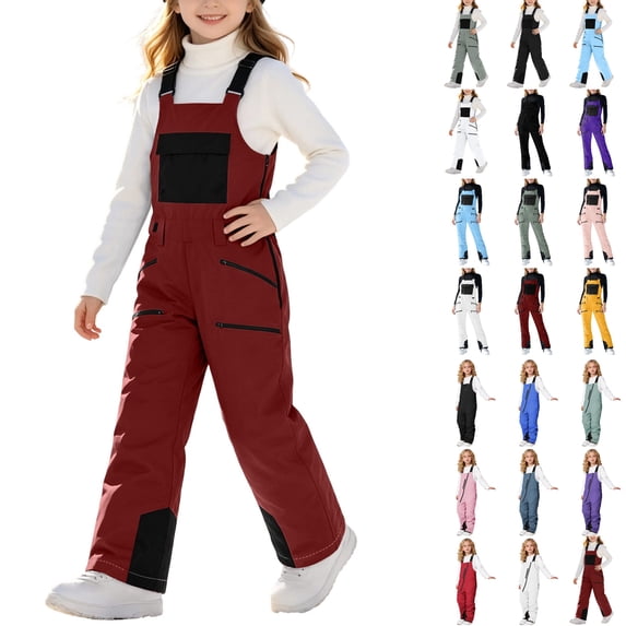 Husipze Adjustable Snowboard Bibs Pant for Kids Toddler Waterproof Ski Full Pants Insulated Ski Suit Winter Overalls Wine 4 Years