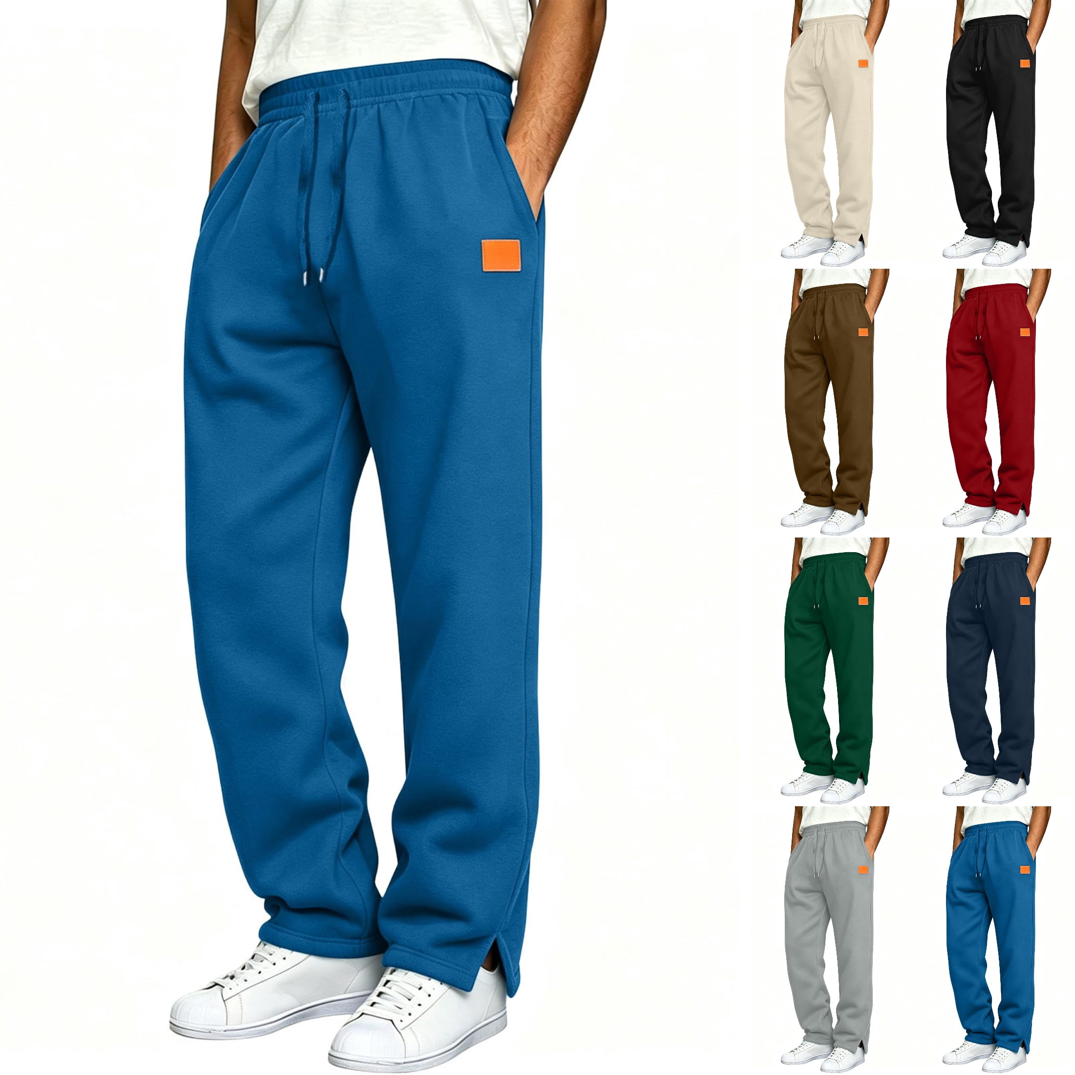 Husipze Baggy Sweatpants for Men Split Hem Elastic Drawstring Waist ...
