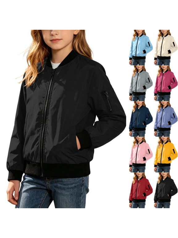 Bomber Jacket for Kids Waterproof Windbreaker Zip Up Lightweigh Outerwear Casual Fashion Outdoor Coat Black 5 Years