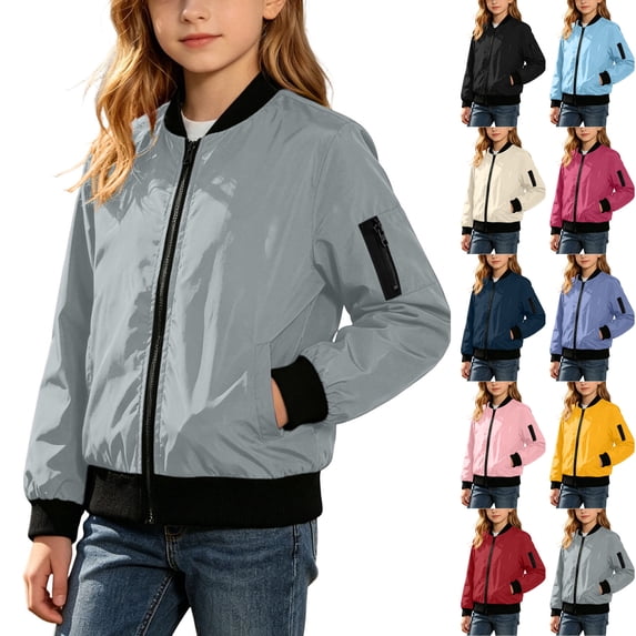 Husipze Bomber Jacket for Kids Waterproof Windbreaker Zip Up Lightweigh Outerwear Casual Fashion Outdoor Coat Gray 13 Years