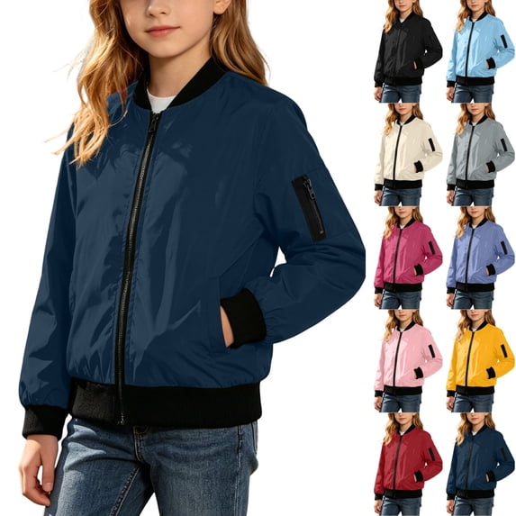 Husipze Bomber Jacket for Kids Waterproof Windbreaker Zip Up Lightweigh Outerwear Casual Fashion Outdoor Coat Navy 9 Years