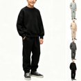 thumbnail image 1 of Husipze Boys 2 Piece Sweart Suit Set Crewneck Cozy Fleece Pullover Sweatshirts and Tapered Jogger Pants Elastic Waist Sweatpants Tracksuit Set Black 9-10 Years, 1 of 8