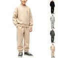 thumbnail image 1 of Husipze Boys 2 Piece Sweart Suit Set Crewneck Cozy Fleece Pullover Sweatshirts and Tapered Jogger Pants Elastic Waist Sweatpants Tracksuit Set Khaki 3-4 Years, 1 of 8