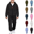 thumbnail image 1 of Husipze Boys 2‑piece Sweatsuit Set Full‑zip Hooded Jacket with Sleeve Zipper Pocket Elastic Waist Jogger Pants Kids Jogger Set Black 4 Years, 1 of 10