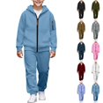 thumbnail image 1 of Husipze Boys 2‑piece Sweatsuit Set Full‑zip Hooded Jacket with Sleeve Zipper Pocket Elastic Waist Jogger Pants Kids Jogger Set Blue 8 Years, 1 of 10