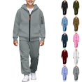 thumbnail image 1 of Husipze Boys 2‑piece Sweatsuit Set Full‑zip Hooded Jacket with Sleeve Zipper Pocket Elastic Waist Jogger Pants Kids Jogger Set Gray 4 Years, 1 of 10