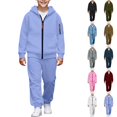 thumbnail image 1 of Husipze Boys 2‑piece Sweatsuit Set Full‑zip Hooded Jacket with Sleeve Zipper Pocket Elastic Waist Jogger Pants Kids Jogger Set Purple 12 Years, 1 of 10