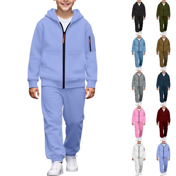 Husipze Boys 2‑piece Sweatsuit Set Full‑zip Hooded Jacket with Sleeve Zipper Pocket Elastic Waist Jogger Pants Kids Jogger Set Purple 12 Years