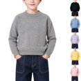 thumbnail image 1 of Husipze Boys Crewneck Sweater Solid Long Sleeve Kids Thick Warm School Pullover Fall Winter Basic Cozy Knit Jumper Tops Gray 7-8 Years, 1 of 9
