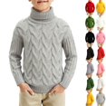 thumbnail image 1 of Husipze Boys Girls Cable Knit Turtleneck Sweater Unisex Long Sleeve Soft Stretchy Kids Warm Pullover Basic Fall Winter Knitwear Gray 6-7 Years, 1 of 6