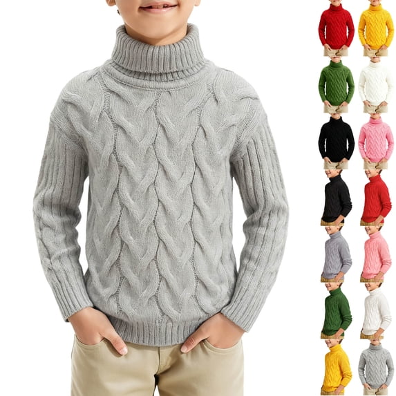 Husipze Boys Girls Cable Knit Turtleneck Sweater Unisex Long Sleeve Soft Stretchy Kids Warm Pullover Basic Fall Winter Knitwear Gray 6-7 Years