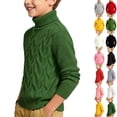 thumbnail image 1 of Husipze Boys Girls Cable Knit Turtleneck Sweater Unisex Long Sleeve Soft Stretchy Kids Warm Pullover Basic Fall Winter Knitwear Green 10-11 Years, 1 of 7