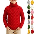 thumbnail image 1 of Husipze Boys Girls Cable Knit Turtleneck Sweater Unisex Long Sleeve Soft Stretchy Kids Warm Pullover Basic Fall Winter Knitwear Red 9-10 Years, 1 of 6