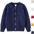 thumbnail image 1 of Husipze Boys Girls Cute Pom Knit Cardigan Sweater Unisex Button Front Long Sleeve Lightweight Soft Knit Jackets Dark Blue 2 Years, 1 of 4