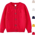 thumbnail image 1 of Husipze Boys Girls Cute Pom Knit Cardigan Sweater Unisex Button Front Long Sleeve Lightweight Soft Knit Jackets Red 4 Years, 1 of 4