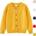 thumbnail image 1 of Husipze Boys Girls Cute Pom Knit Cardigan Sweater Unisex Button Front Long Sleeve Lightweight Soft Knit Jackets Yellow 6 Years, 1 of 4