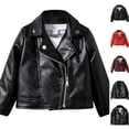thumbnail image 1 of Husipze Boys Girls Motorcycle Biker Jacket Lapel Collar Zipper Vintage Long Sleeve Cozy Faux Leather Outerwear Black 5-6 Years, 1 of 8