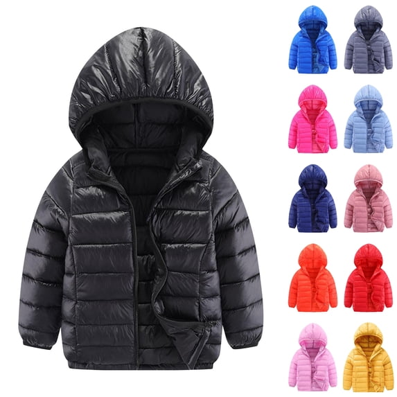 Husipze Boys Girls Puffer Jacket Full Zip Solid Lightweight Hooded Quilted Coat Warm Insulated Casual Outerwear for Fall Winter Black 12-14 Years