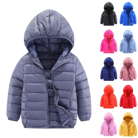 Husipze Boys Girls Puffer Jacket Full Zip Solid Lightweight Hooded Quilted Coat Warm Insulated Casual Outerwear for Fall Winter Gray 10-12 Years