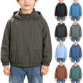 thumbnail image 1 of Husipze Boys Hooded Zip-up Jacket Long Sleeve Solid Lightweight Loose Fit Casual Breathable Outerwear with Pockets for Fall Winter Army Green 8-9 Years, 1 of 8