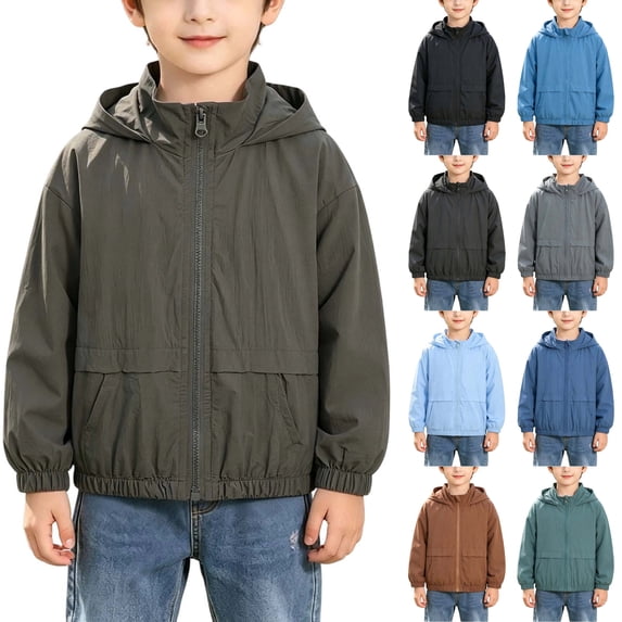 Husipze Boys Hooded Zip-up Jacket Long Sleeve Solid Lightweight Loose Fit Casual Breathable Outerwear with Pockets for Fall Winter Army Green 8-9 Years