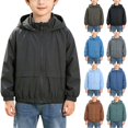 thumbnail image 1 of Husipze Boys Hooded Zip-up Jacket Long Sleeve Solid Lightweight Loose Fit Casual Breathable Outerwear with Pockets for Fall Winter Dark Gray 6-7 Years, 1 of 7