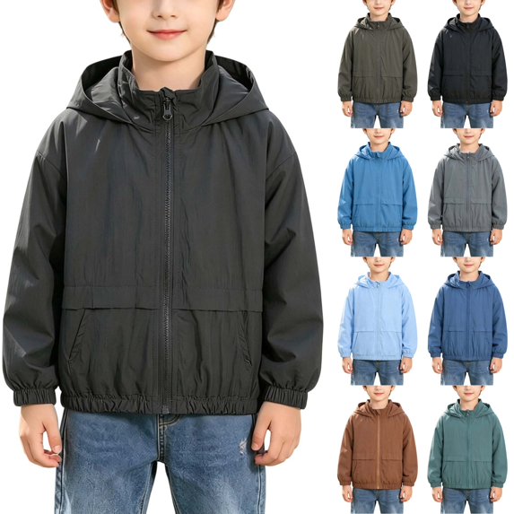 Husipze Boys Hooded Zip-up Jacket Long Sleeve Solid Lightweight Loose Fit Casual Breathable Outerwear with Pockets for Fall Winter Dark Gray 6-7 Years