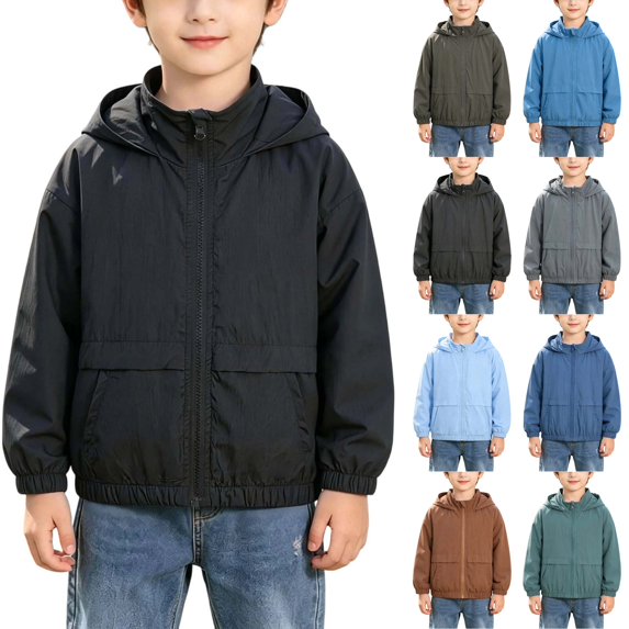 Husipze Boys Hooded Zip-up Jacket Long Sleeve Solid Lightweight Loose Fit Casual Breathable Outerwear with Pockets for Fall Winter Black 4-5 Years