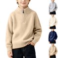 thumbnail image 1 of Husipze Boys Quarter Zipper Mock Neck Sweater Knit Pullover with Ribbed Cuffs and Hem Soft Long Sleeve Top for Fall Winter and School Khaki 10-11 Years, 1 of 9