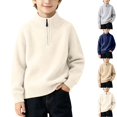 thumbnail image 1 of Husipze Boys Quarter Zipper Mock Neck Sweater Knit Pullover with Ribbed Cuffs and Hem Soft Long Sleeve Top for Fall Winter and School Beige 4-5 Years, 1 of 9