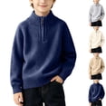 thumbnail image 1 of Husipze Boys Quarter Zipper Mock Neck Sweater Knit Pullover with Ribbed Cuffs and Hem Soft Long Sleeve Top for Fall Winter and School Navy 4-5 Years, 1 of 10