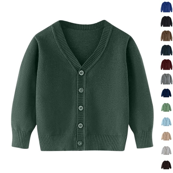 Husipze Button down Open Front Knit Cardigan Sweater for Girl Boy Warm Cozy Lightweight V-neck Casual Jackets Army Green 9-10 Years