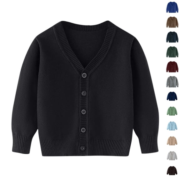 Husipze Button down Open Front Knit Cardigan Sweater for Girl Boy Warm Cozy Lightweight V-neck Casual Jackets Black 5-6 Years